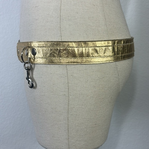 Allison Burns gold metallic adjustable d ring belt with swivel hook clasp main image 3